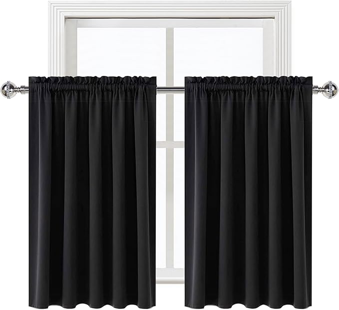 DWCN Blackout Curtains for Living Room Thermal Insulated, Energy Saving & Noise Reducing Bedroom Curtains, Black, W 52x L 36 Inch, Set of 2 Rod Pocket Curtain Panels - Image 8