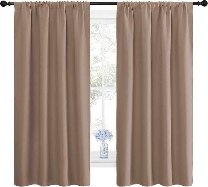 NICETOWN Kids Blackout Curtain Panels - Window Treatment Thermal Insulated Solid Rod Pocket Curtains/Drapes for Bedroom (Set of 2 Panels, 42 by 63 Inch, Cappuccino) - Image 2
