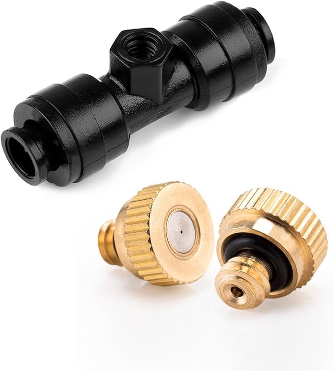Brass & Black Misting Nozzles Kit - 20pcs Mister Nozzles & Tees with 2pcs Plugs for 1/4" Tubing and Outdoor Patio System - Image 3
