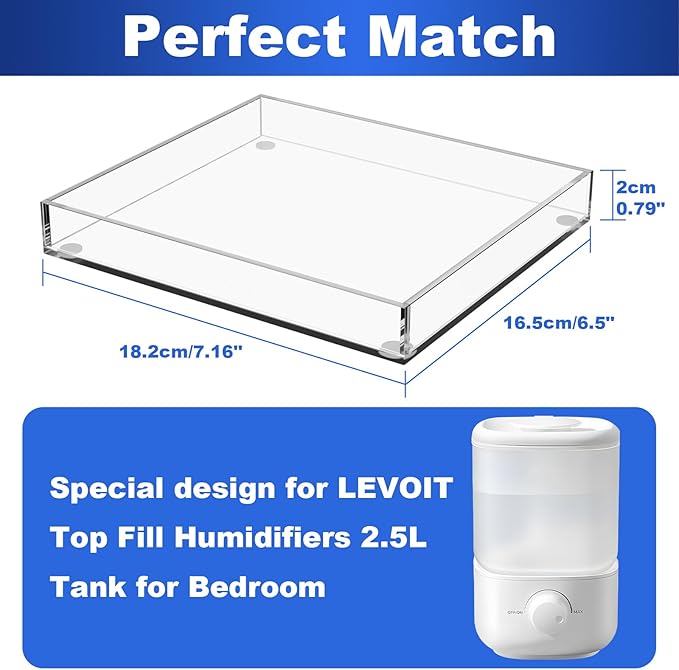 Homakover Acrylic Humidifiers Tray for LEVOIT Classic 160 Top-Fill Humidifiers 2.5L Tank, Leak-Proof & Anti-Slip - Image 2