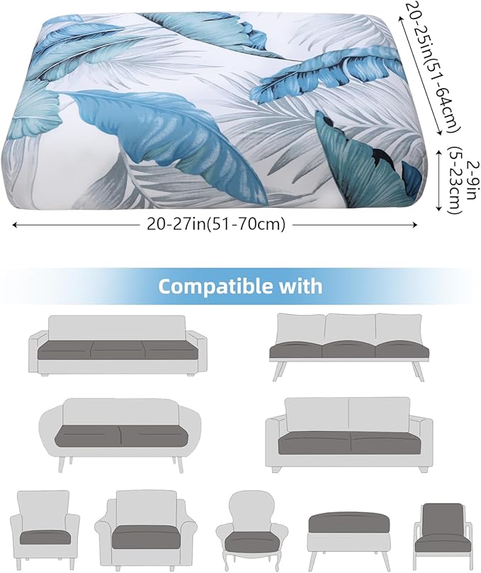 Fuloon Sofa Cushion Covers, Stretch Printed Seat Cushion Cover Couch Seat Slipcovers Washable Furniture Protector for Armchair Loveseat Sofa (Floral Gray-Blue, 2 PCS) - Image 4
