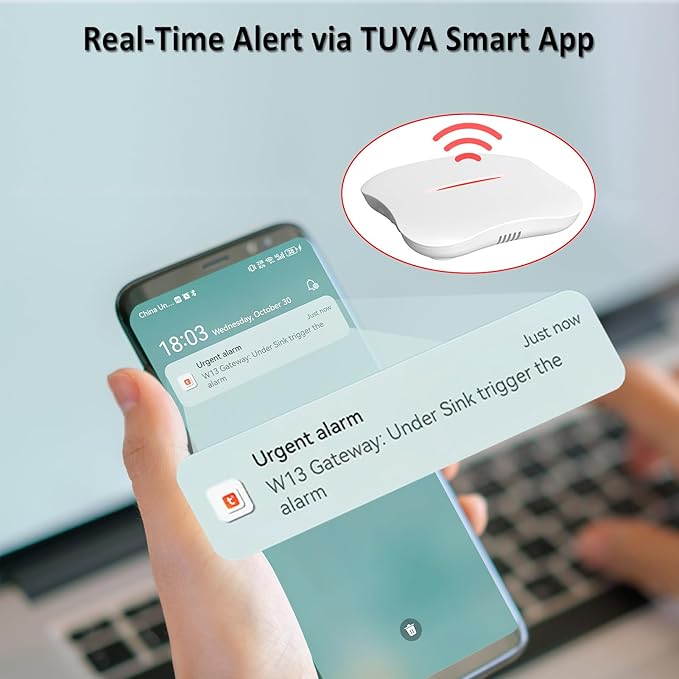 WiFi Water Leak Detector for Home with App Notification, 1 2.4Ghz Gateway + 6 WD61 Sensor, 120dB Water Flood/Drip Alarm for Basement/Kitchen/Bathroom/Toilet/Laundry Room,Sink/Pipe/Faucet Leakage Alert - Image 4