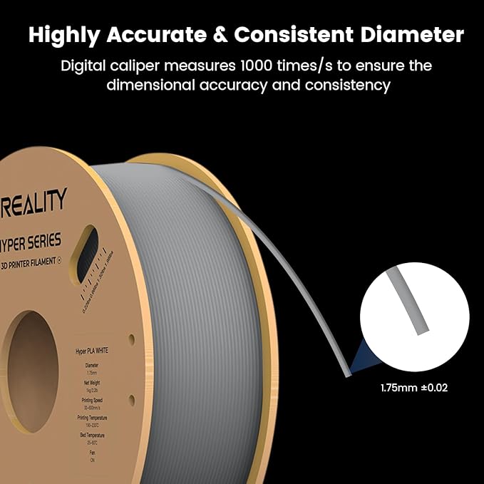 Creality Hyper 3D Printer PLA Gray Filament High Speed Printing 1.75mm 2.2lbs Spool ±0.03mm Dimensional Accuracy Flow Durable Resistant Smooth for Ender 3 v3 Plus KE K1 Max K1C 3D Printers - Image 4