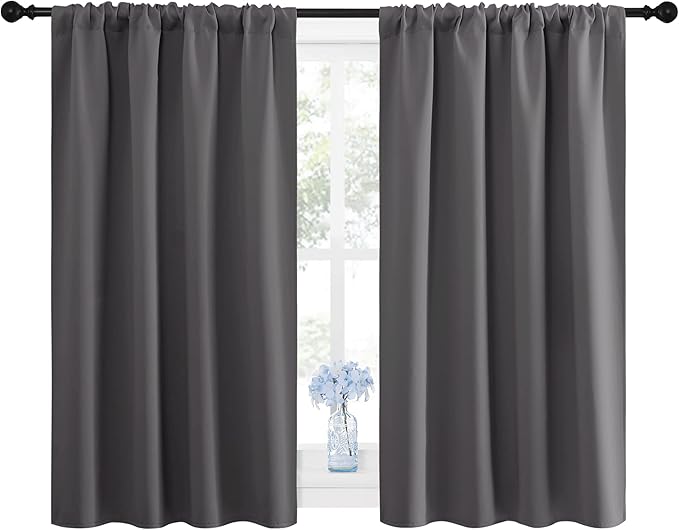 NICETOWN Grey Window Curtains for Bedroom - Home Decoration Thermal Insulated Rod Pocket Blackout Blinds & Drapes for Small Windows (Gray, 2 Panels, W42 x L48 -Inch) - Image 2
