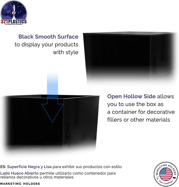 2 Pack Black Acrylic Display Box Countertop Showcase Bin 7.75" x 7.75" x 6" Merchandise Storage with Open Bottom No Lid Square Flippable Cubby for Retail Stores and Expos by Marketing Holders - Image 5