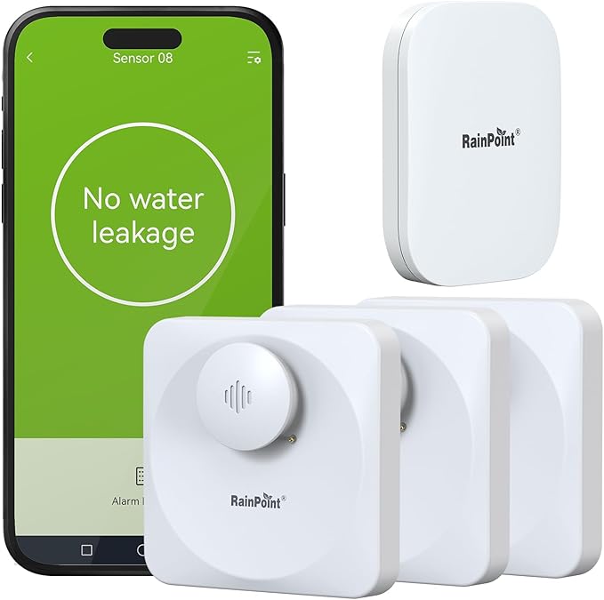 RAINPOINT Floating Remote WiFi Water Leak Detector for Home Basement 3 Pack with Hub,Wireless Siren Alarm Leakage Sensor Email & APP Push Notification Kitchen Sink,Bathroom,Laundry,Warehouse by RainPoint