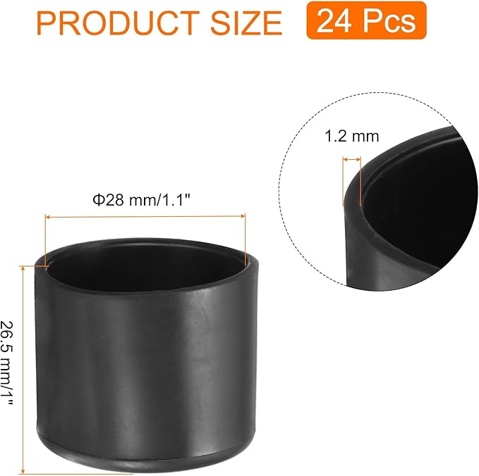 uxcell 24pcs Round Chair Leg Caps 28mm/1.1" PVC Chair Leg Floor Protectors Non-Slip Chair Feet Covers for Hardwood Floors Furniture Protectors, Black - Image 2