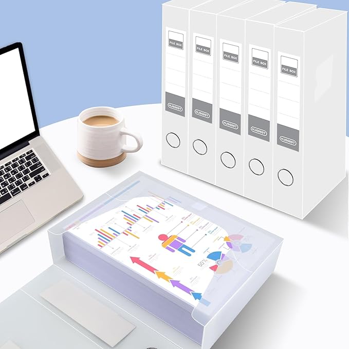 HUA JIE A4 Storage File Boxes Plastic Archives Cases with Lid, File Folder Organizer Document Filing Box for office,31×5.5×23.5 cm, Transparent(Pack of 6) - Image 6
