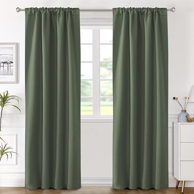 H.VERSAILTEX Blackout Curtains Thermal Insulated Window Treatment Panels Room Darkening Blackout Drapes for Living Room Back Tab/Rod Pocket Bedroom Draperies (2 Panels, Bronze Green, 42 x 84 Inch) - Image 2