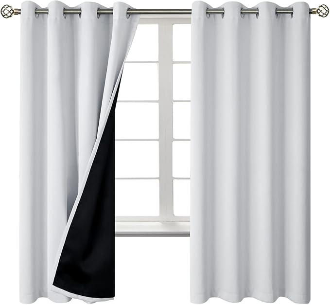 BGment Greyish White 100% Blackout Curtains for Bedroom 69 Inch Length 2 Panels Set, Thermal Insulated Full Light Blocking Grommet Noise Cancelling Window Curtains for Nursery, 55 Inch Wide Each - Image 9