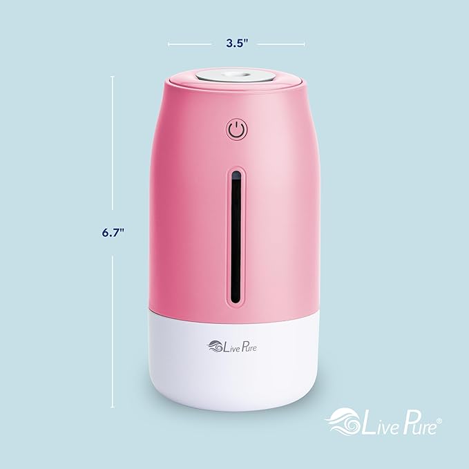 LivePure Cool Mist Humidifiers for Bedroom. Small Humidifier for Babies, Nursery, Plants, Office. Ultrasonic Cool Mist Humidifier w/Quiet Operation, USB-C Rechargeable. Rose Quartz - Image 3