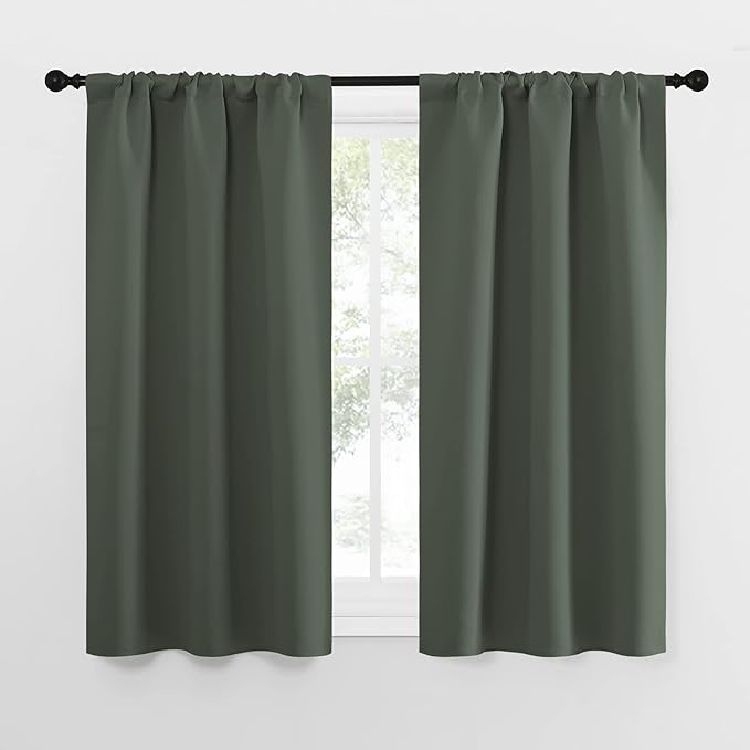 NICETOWN Bedroom Curtains Blackout Draperies - All Season Thermal Insulated Solid Rod Pocket Top Blackout Curtains/Drapes for Kid's Room (Dark Mallard, 1 Pair, 34 x 54 Inch) by NICETOWN