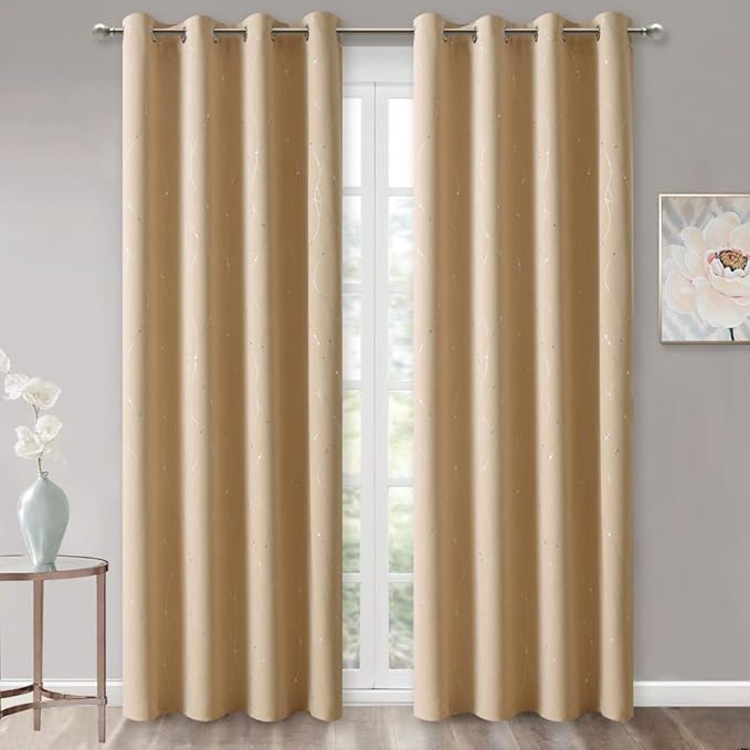 NICETOWN Bedroom Room Darkening Curtains - Triple Weave Microfiber Grommet Top Thermal Insulated Solid Room Darkening Panels/Drapes for Kid's Room (Biscotti Beige, 1 Pair, 52 inches by 95 Inch) - Image 2