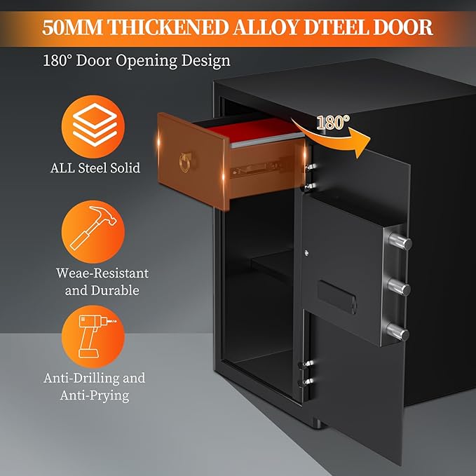 WASJOYE Large Home Cabinet Safe Box - 3.5 Cubic Feet Fireproof Security Safes with Digital Keypad Key Lock Type-C Port, Heavy Duty Safe Box for Home Office Hotel Document Jewelry Passport Storage - Image 3