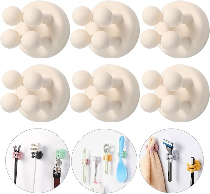 iBetterLife Self-Adhesive Shower Razor Holder - 6Pcs Wall Mounted Hooks Hanger for Clipping & Hanging Toothbrush Towel Loofah Bathroom Kitchen Home Office Dorm Room Essentials Storage Wreath Hook by iBetterLife