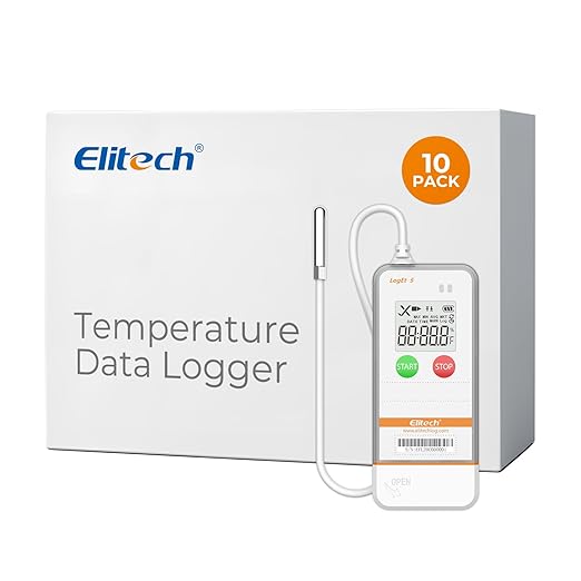 Elitech USB Digital Data Logger Temperature Humidity External Probe Reusable Recorder with Shadow Data 32000 Points, Auto PDF/CSV Report, for Windows/MacOS, Refrigerator Thermometer LogEt5THE-10Pack by Elitech