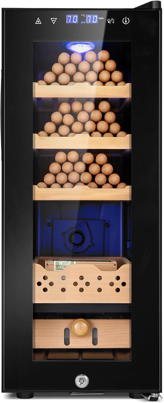 Electric Cooler Cabinet 35L with Temperature and Humidity Control, Spanish Cedar Wood Shelves and Safety Lock (270 Counts Capacity), Gift for Men by FoMup