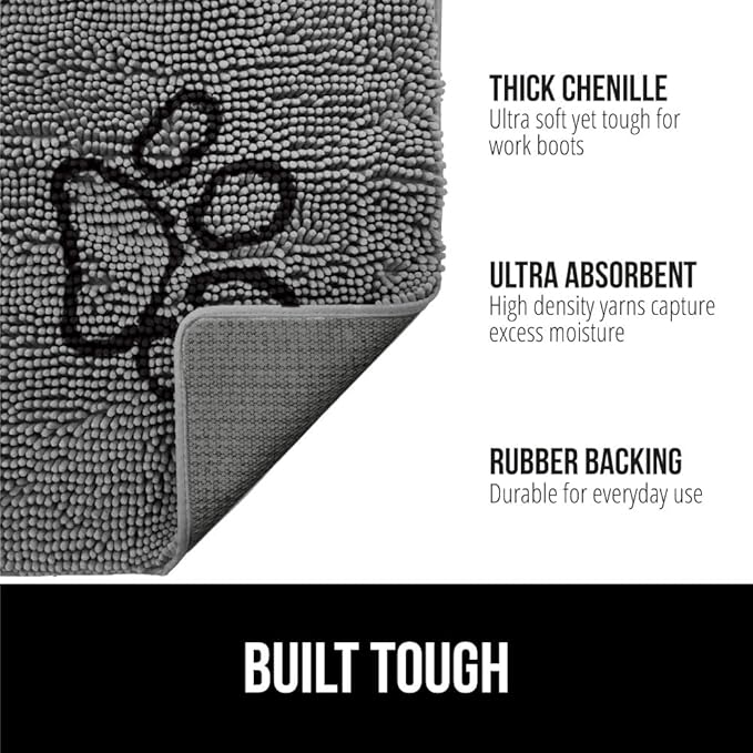 GORILLA GRIP SOAKSTOPPER Dog Door Mat, 35x24 Machine Washable Rug Absorbent Doormat Captures Moisture Mud Dirt, Quick Dry Soft Chenille Entryway Rugs Indoor Entrance Mats for Dog Paws, Paw Grey - Image 2