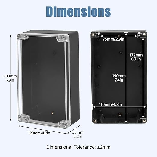 LeMotech Junction Box with Clear Cover IP65 Waterproof Project Box Dustproof ABS Plastic Electrical Project Boxes Universal Enclosure, Black 7.8"x 4.7"x 2.2"(200x120x56mm)(Pack of 2) - Image 2