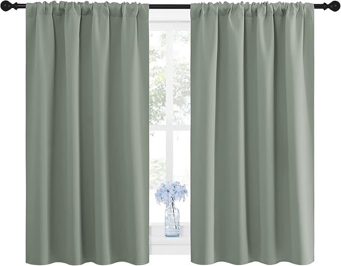 NICETOWN Window Curtains Blackout Drapes - Thermal Insulated Solid Rod Pocket Blackout Curtains/Draperies for Living Room (Sage Green, One Pair, 42 by 45-Inch) - Image 2