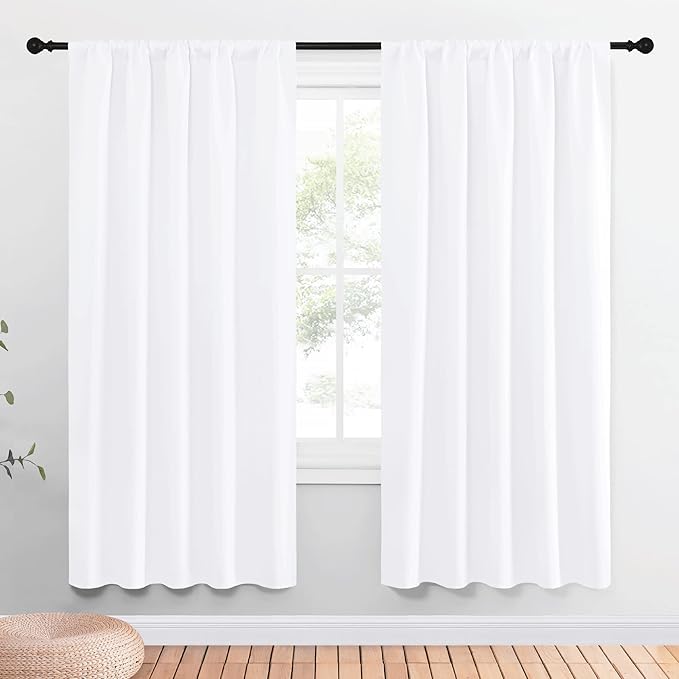 NICETOWN 50% Light Blocking Kitchen Curtains - Window Treatment Rod Pocket Curtains/Drapes for Bedroom (2 Panels, 52 by 72, White) by NICETOWN