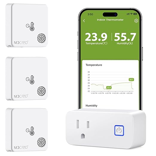 MOCREO WiFi Room Thermometer Hygrometer, Remote Email App Alert, 2 Years Data Export, 2 Years Battery, No Subscription, 3 Smart Temperature Sensors for RV, Greenhouse, Vacation Home, HVAC by MOCREO