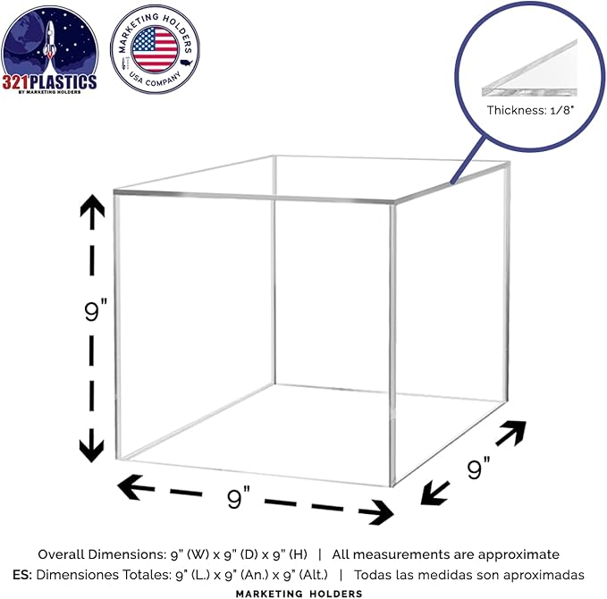 9" Clear Acrylic Display Box with One Open Side No Lid Versatile Square Retail Product Riser or Merchandise Storage Bin No Assembly by Marketing Holders - Image 7