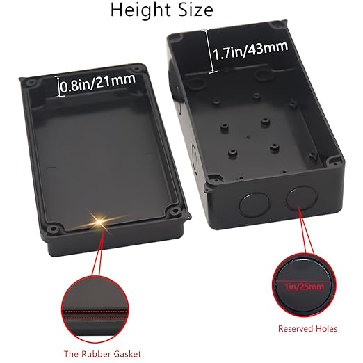Electrical Box, Outdoor Waterproof Box IP65 Junction Box with Reserved Holes,ABS Plastic Project Box Power Cord Enclosure Black 2Pcs 7.9 x 3.4 x 2.8 inch(200x100x70mm) - Image 4