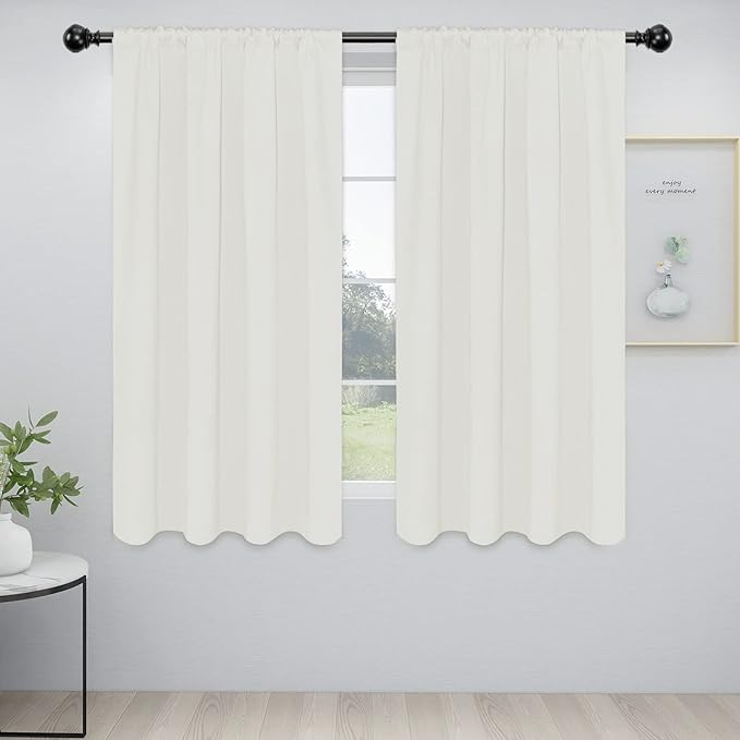 Easy-Going Rod Pocket Blackout Curtains for Bedroom, Room Darkening Window Curtains for Living Room, Thermal Insulated Noise Reduction Solid Window Drapes, 2 Panels(42x63 in, Ivory) by Easy-Going