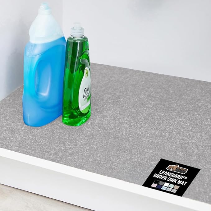 GORILLA GRIP LeakGuard Non-Adhesive Under Sink Mat for Kitchen Cabinet, 24x60, Waterproof Quick Dry Shelf Liner, Durable Absorbent Felt Mats for Bathroom Sinks, Cabinets, Dresser, Easy Trim Light Gray by GorillaGrip