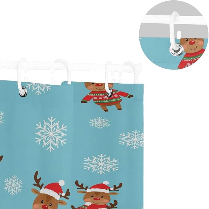 Christmas Santa Reindeer Blue Shower Curtain Liner 72×72 inch for Bathroom Curtain Anti Mold Shower Curtain with Hooks Shower Accessories - Image 5