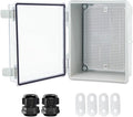 Junction Box, Hinged Clear Cover IP67 Waterproof ABS Project Box with 2 NPT 1/2" Cable Gland, Electrical Box Enclosure with Mounting Plate & Wall Bracket 8.7 x 6.7 x 4.3inch(220x170x110mm) by Otdorpatio