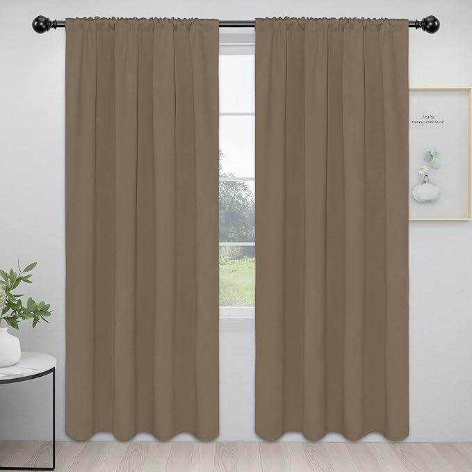 Easy-Going Rod Pocket Blackout Curtains for Bedroom, Room Darkening Window Curtains for Living Room, Thermal Insulated Noise Reduction Solid Window Drapes, 2 Panels(52x84 in, Camel) by Easy-Going