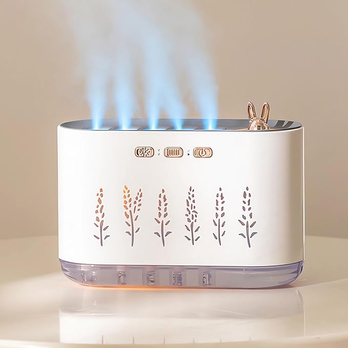 5 Nozzle Cool Mist Humidifier, Music-Sensing Humidifier Diffuser with 20 Color LED Light, 700ML Essential Oil Diffuse, Auto Shut-Off, Aroma Diffusers Humidifiers for Bedroom Home Office (White) by WREWING