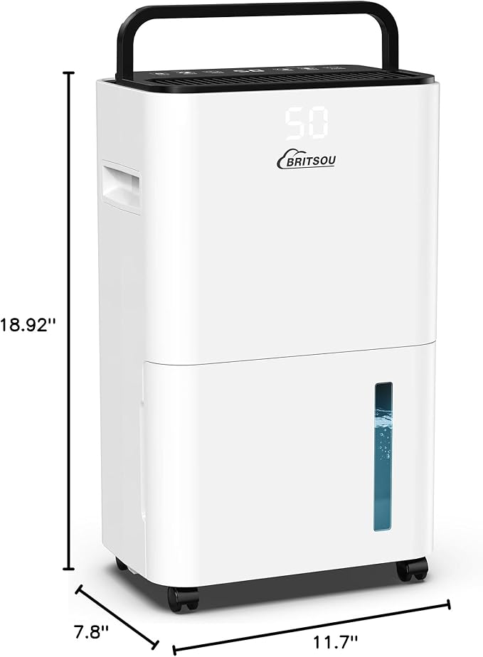 BRITSOU 34 Pint Dehumidifier for Basement with Drain Hose & 0.66 Gallon Water Tank, Manual & Auto Drainage, Smart Quiet Dehumidifiers for Home with Auto Shut off, 24HR Timer - Image 9