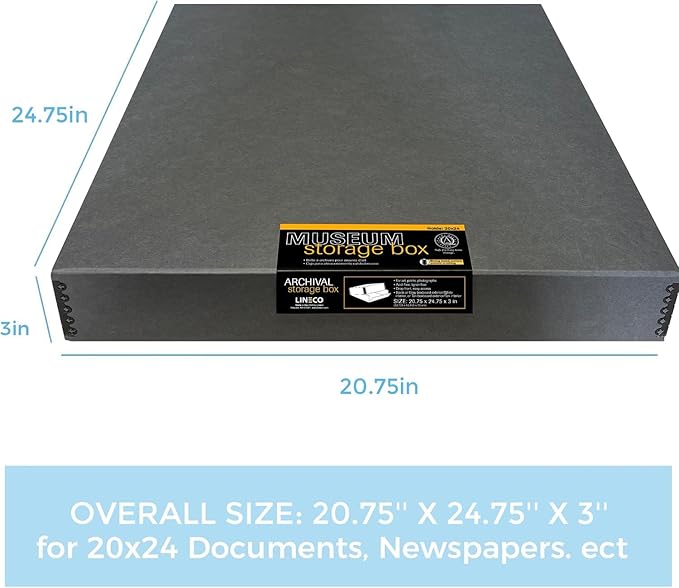Lineco Museum Archival Storage Box, 20.75x24.75x3 in. Drop Front Design. Acid-Free with Metal Edge. Organize Photos, Pictures, Prints, Documents, Crafts, DIY. Gray, 2 Pack - Image 2