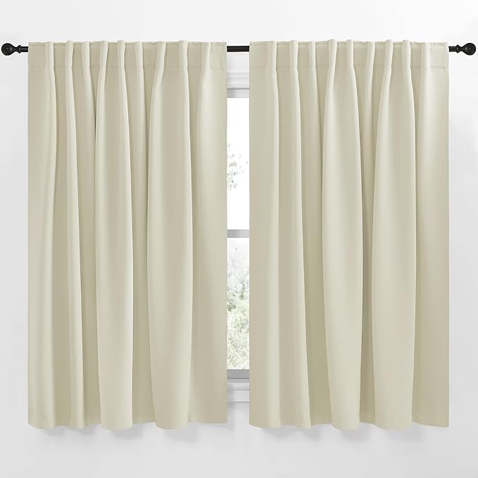 NICETOWN Extra Wide Kitchen Room Darkening Curtains, Privacy Window Treatment Drapes for Dining Room (Beige, 70" Wide x 63" Long, Set of 2) by NICETOWN