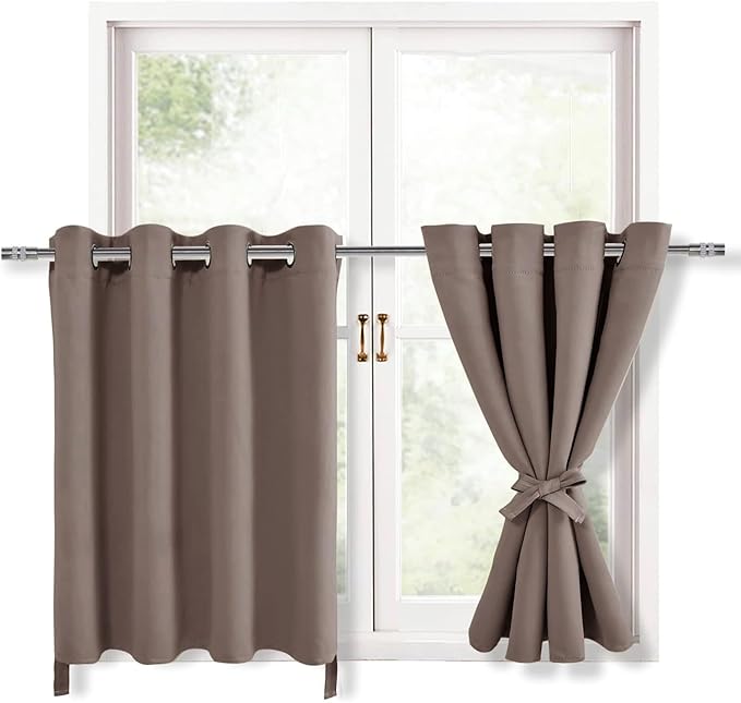 Hiasan RV Blackout Curtains for Bedroom, 52 x 36 Inches Long - Thermal Insulated & Light Blocking Window Curtains for Living Room/Kids Room, 2 Drape Panels Sewn with Tiebacks, Tan by Hiasan