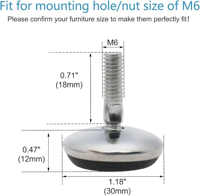 uxcell M6 x 18 x 30mm Leveling Feet Adjustable Leveler Floor Protector Support for House Furniture Machine Leg 4 Pack - Image 2