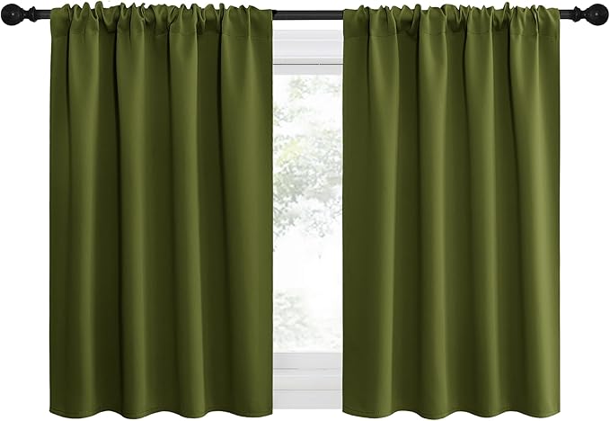 NICETOWN 2 Panels Blackout Curtains, Rod Pocket Thermal Insulated Drapes for Kitchen, Heavy Duty Small Window Treatment for Dorm Room, Studio Apartment, Basement (Olive Green, W42 x L30) by NICETOWN