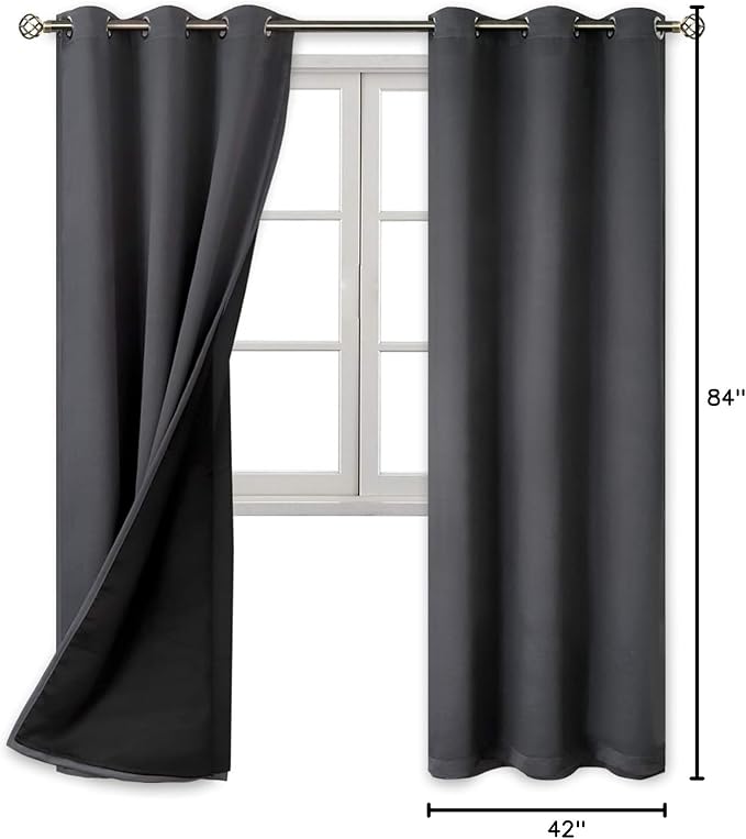 BGment Thermal Insulated 100% Blackout Curtains for Bedroom with Black Liner, Double Layer Full Room Darkening Noise Reducing Grommet Curtain (42 x 84 Inch, Dark Grey, 2 Panels) - Image 9
