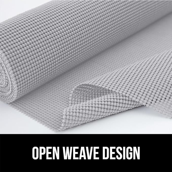 GORILLA GRIP powerGRIP Drawer Shelf and Cabinet Liner, Thick Strong Hold, Non-Adhesive Liners Protect Kitchen Cabinets and Cupboard, Bathroom Drawers, Easy Install, Breathable Mat, 12" x10' Light Gray - Image 7
