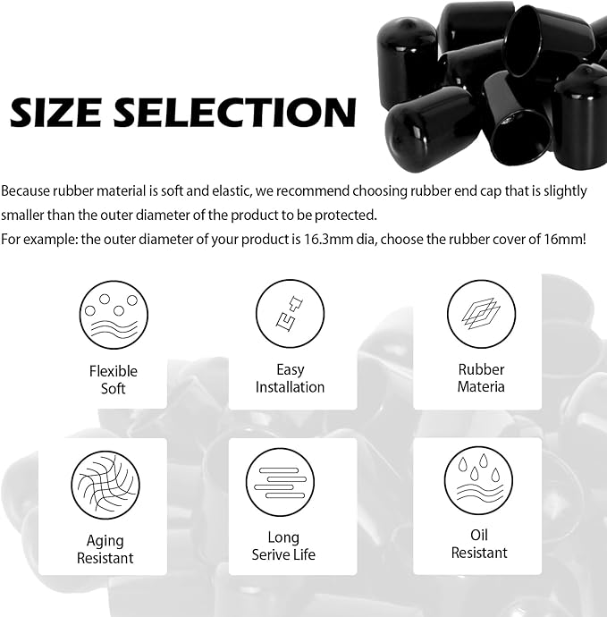 10 PCS Black Round Vinyl Rubber End Caps Kits, Flexible Screw Thread Protectors Safety Cover for Metal Tubing Rod Bolt, 35mm (7/5 inch) - Image 3