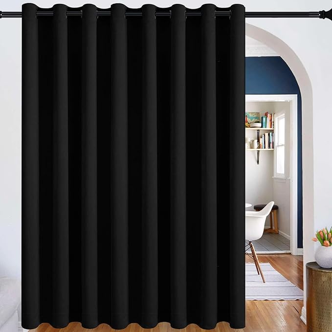 DWCN Blackout Curtain Panel for Bedroom - Thermal Insulated Energy Saving Grommet Blackout Drapery for Patio Door, Room Divider Big Long Curtain (Black, W12' by L9', 1 PC) by DWCN