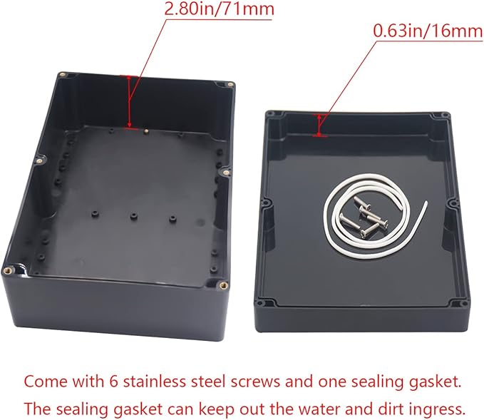 Project Box IP65 Waterproof Junction Box ABS Plastic Black Electrical Boxes DIY Electronic Project Case Power Enclosure 10.35x7.17x3.74 inch(263x182x95 mm) - Image 4