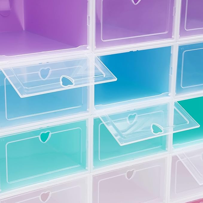20 Pack Shoe Storage Box, Stackable Clear Plastic Shoes Organizer for Closet, Space Saving Foldable Shoe Rack Sneaker Container Bin Holder with Lids (Colorful) - Image 2