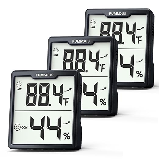 3 Pieces Digital Hygrometer Indoor Thermometer Humidity Meter with Accurate Temperature and Humidity Monitor for House, Baby Room, Office, Greenhouse, Cellar (Black) by FUMMDUS