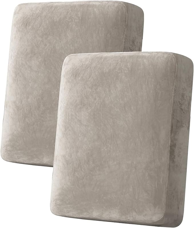 H.VERSAILTEX Velvet Stretch Couch Cushion Cover Plush Cushion Slipcover for Loveseat Cushion Furniture Protector Seat Cushion Sofa Cover (2 Piece Medium Sofa Cushion Covers, Oatmeal) by HVERSAILTEX