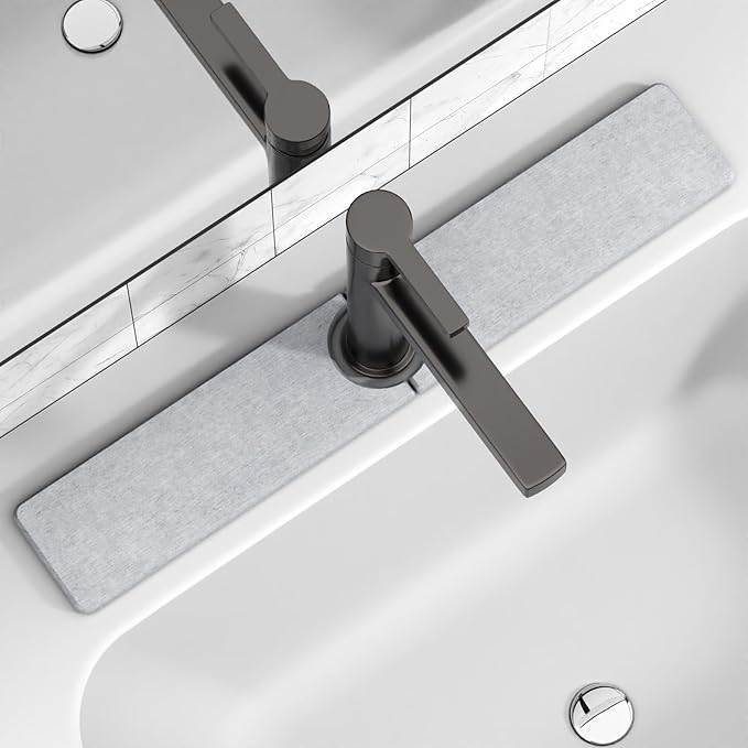 23.6" x 4" Stone Faucet Mat for Kitchen Sink, Quick Drying Diatomite Sink Tray, Faucet Sink Splash Guard for Prevents Moisture Buildup (Light Gray) by Unknown