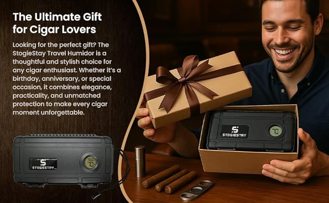 StogieStay Travel Humidor for Cigars – Digital Hygrometer, Airtight & Waterproof Case Holds Up to 5 Cigars (60 Ring Gauge) – Portable Cigar Storage, Protective Foam Insert, Premium Gift - Image 9